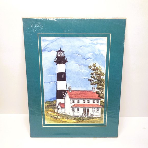 Vintage 1994 Bodie Island Lighthouse Donna Elias Print North Carolina Matted - Picture 1 of 4